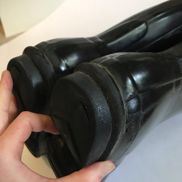 Hunter Classic Tall Gloss Black Rain Boots with buckle Womens 7 - Picture 8 of 15